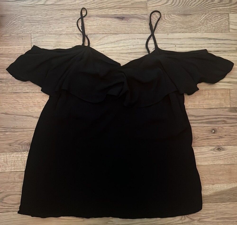 Old Navy Womens Size Medium Black Off The Shoulder Sleeveless Ruffle Top Tank